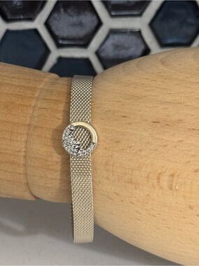 Pandora Silver Mesh Bracelet with Pavé Circle Charm 925 ALE 7.25 inches
